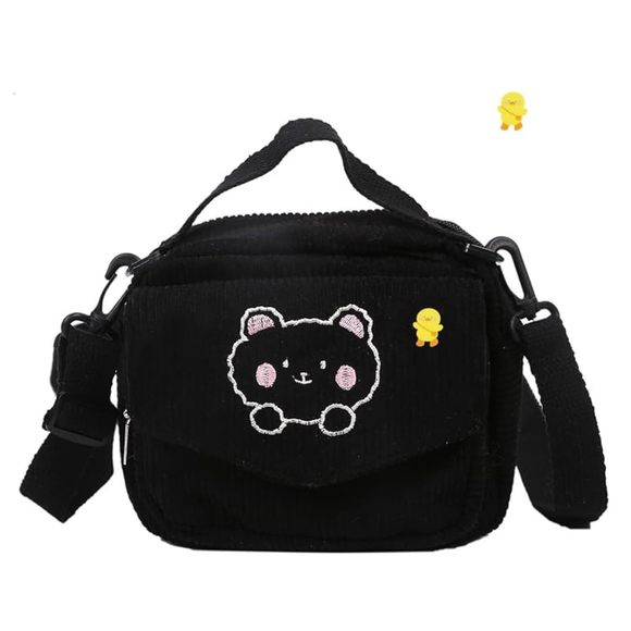 Small Cute Corduroy Crossbody Bag, Kawaii Purse Wallet Black :v - Picture 1 of 9